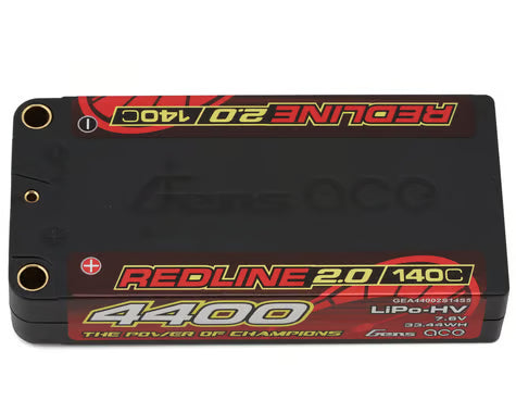 Gens Ace Redline 2.0 2S Shory LiHV Battery 140C (7.6V/4400mAh) avec fiches banane 5mm