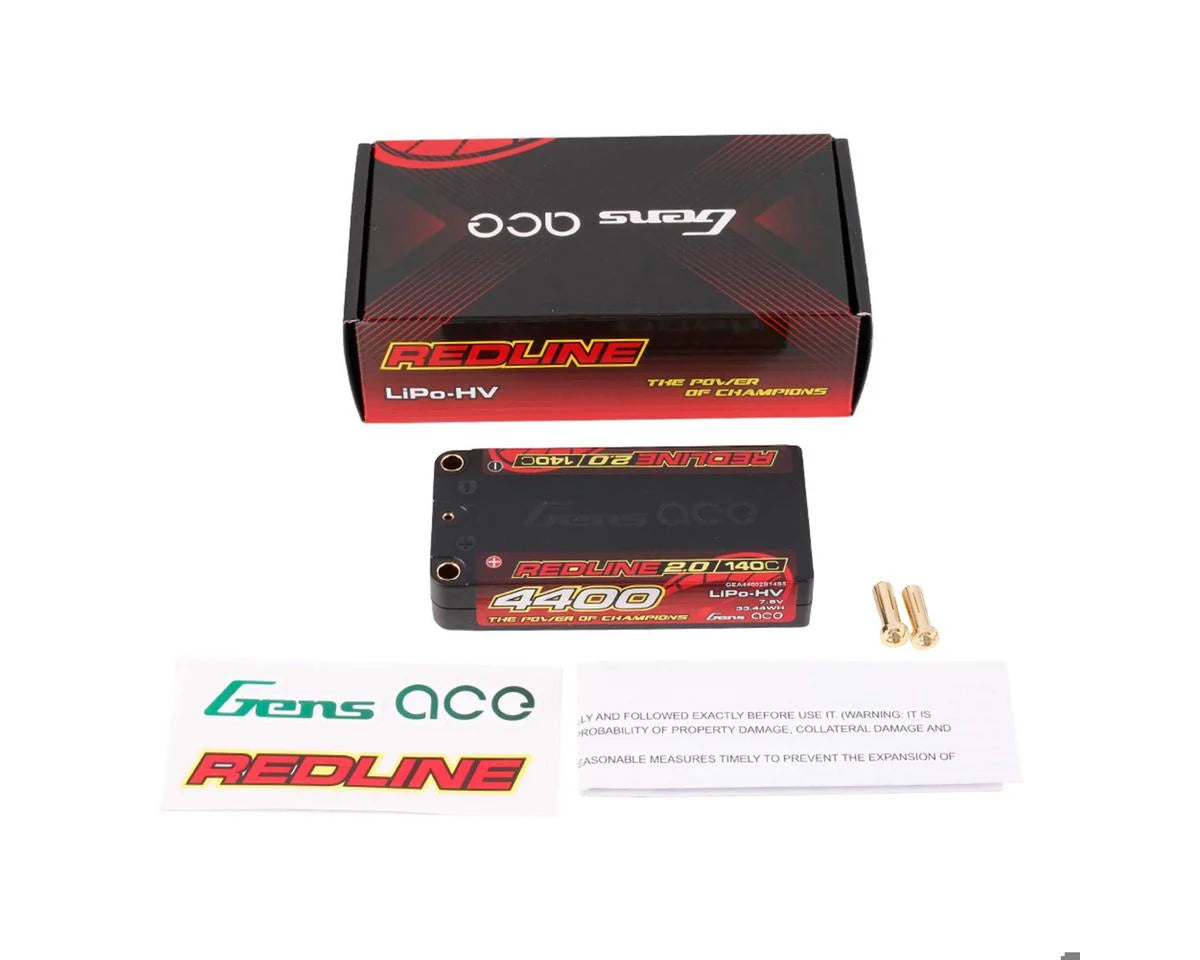 Gens Ace Redline 2.0 2S Shory LiHV Battery 140C (7.6V/4400mAh) avec fiches banane 5mm