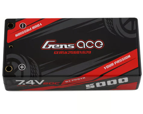 Batterie LiPo Gens Ace 2S 60C (7.4V/5000mAh) avec fiches banane 4mm