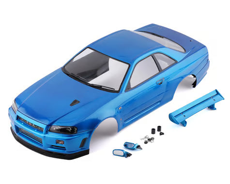 Carrosserie de voiture de tourisme Killerbody Nissan Skyline R34 peinte 1/10 (bleu métallisé)