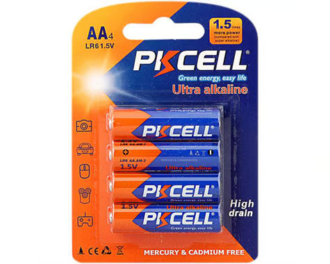 Piles Alcalines Ultra AA PKCell x4 (Sans Mercure ni Cadmium)